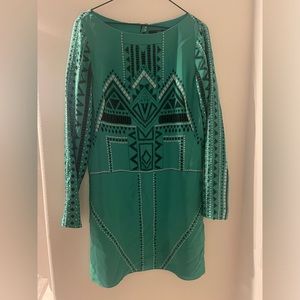 Tibi emerald green tribal print tunic dress (lined)
